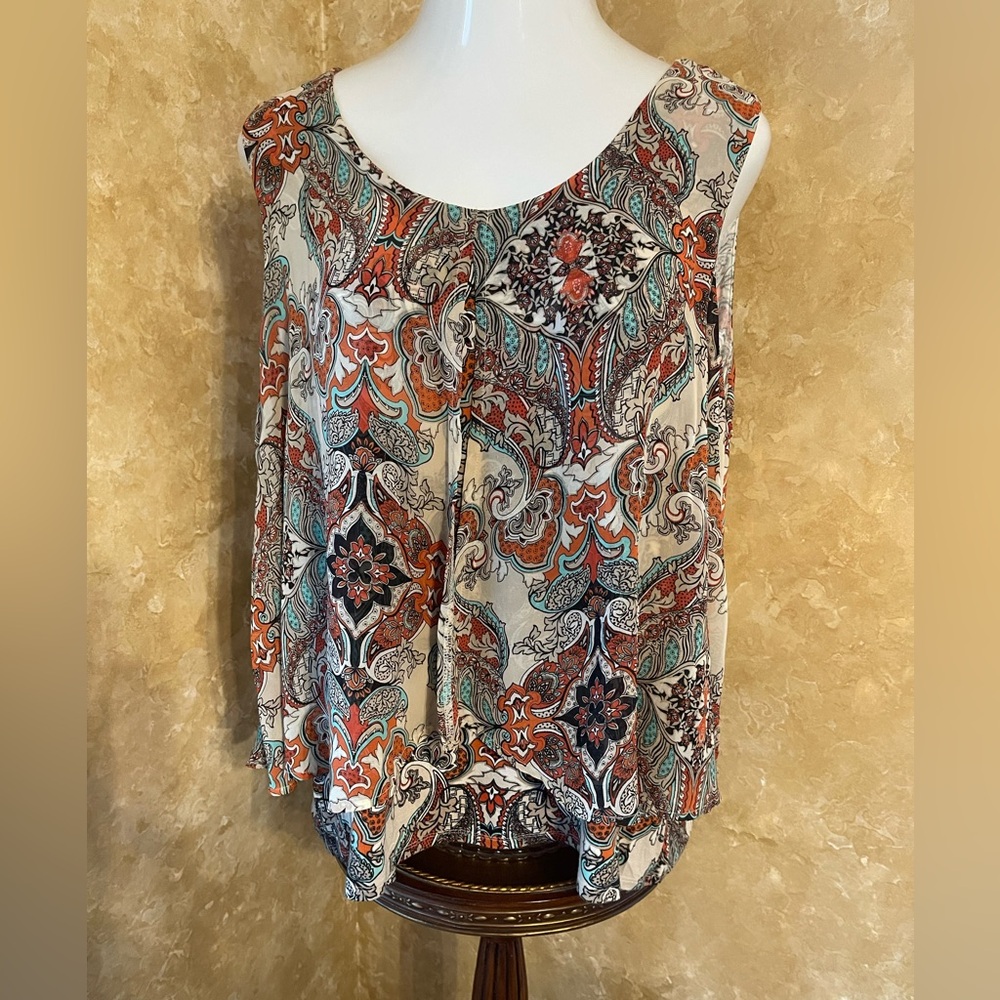 Roz & Ali Layere Orange and Tan Blouse